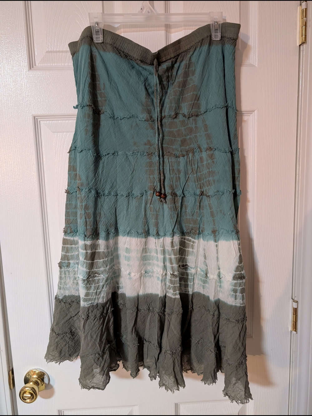 Boho Tie-Dye Midi Skirt in Teal, White & Olive